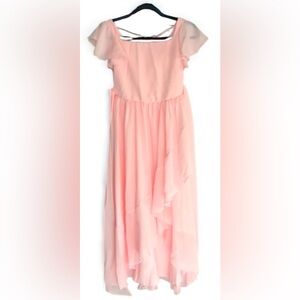 #310 Youth/Girl Elegant Pastel Pink Ruffle Long Dress -12Y